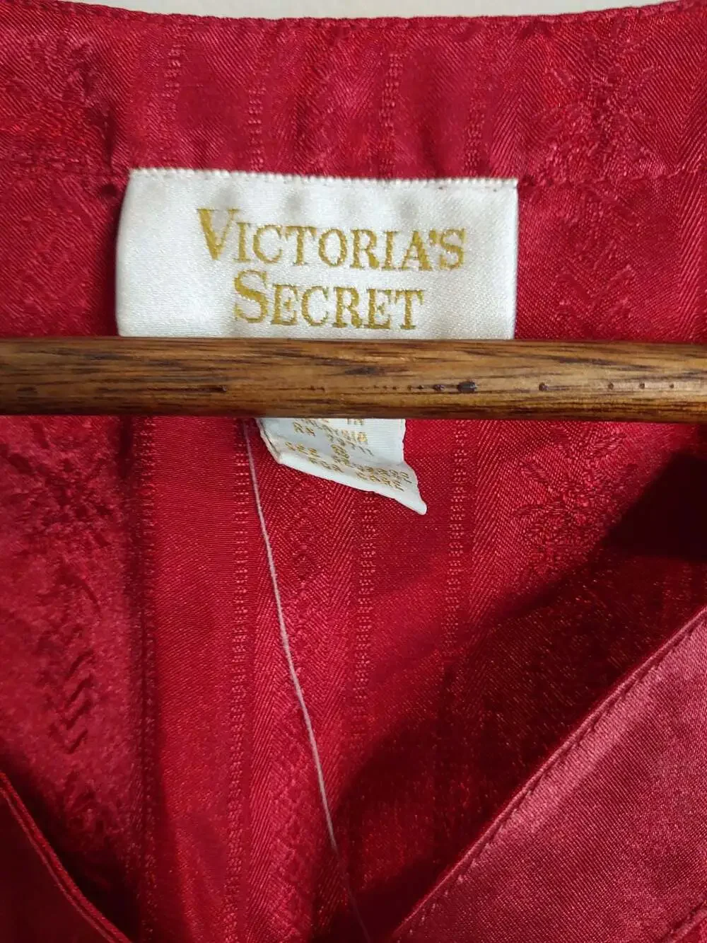 Vintage Victoria's Secret Gold Label Button Front Satin Red Brocade Sleep Shirt